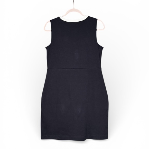 Talbots Petites Small Navy Cotton Sleeveless Dress White Trim Bow Detail Stretch - Picture 3 of 3